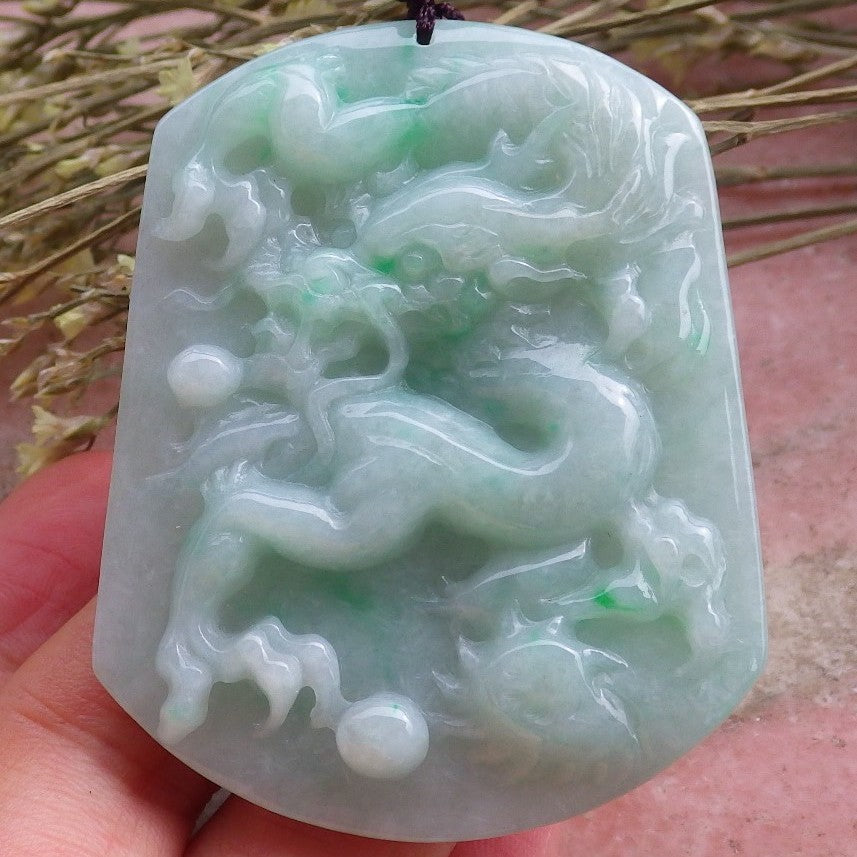 Certified Green Natural Burma A Jade jadeite Pendant Dragon Spit Bead Pendant Necklace