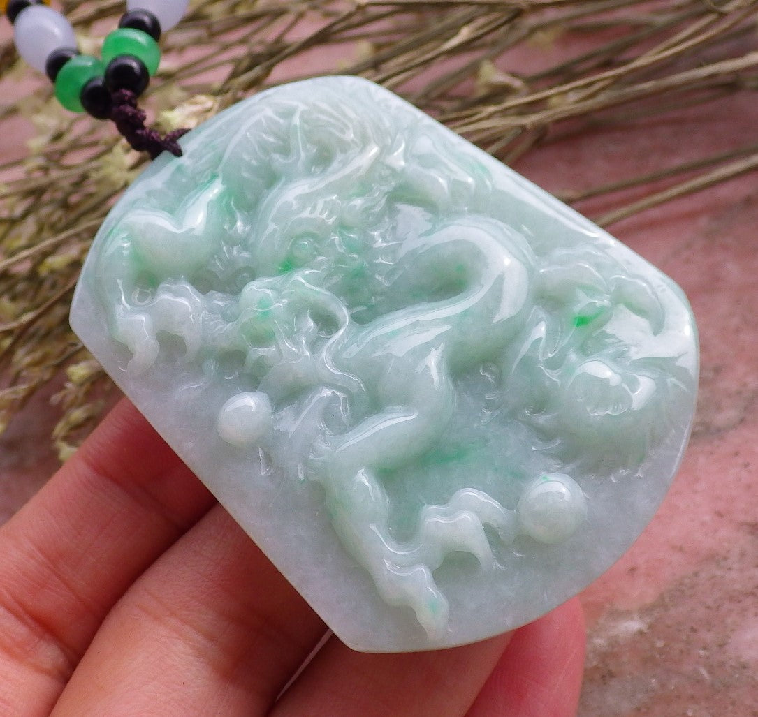 Certified Green Natural Burma A Jade jadeite Pendant Dragon Spit Bead Pendant Necklace