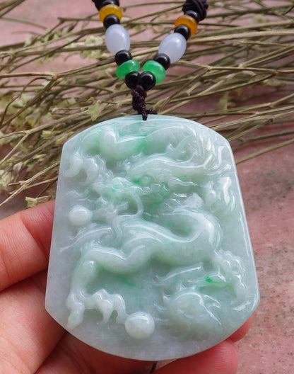 Certified Green Natural Burma A Jade jadeite Pendant Dragon Spit Bead Pendant Necklace