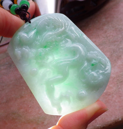 Certified Green Natural Burma A Jade jadeite Pendant Dragon Spit Bead Pendant Necklace