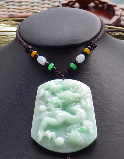 Certified Green Natural Burma A Jade jadeite Pendant Dragon Spit Bead Pendant Necklace