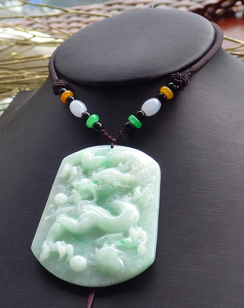 Certified Green Natural Burma A Jade jadeite Pendant Dragon Spit Bead Pendant Necklace