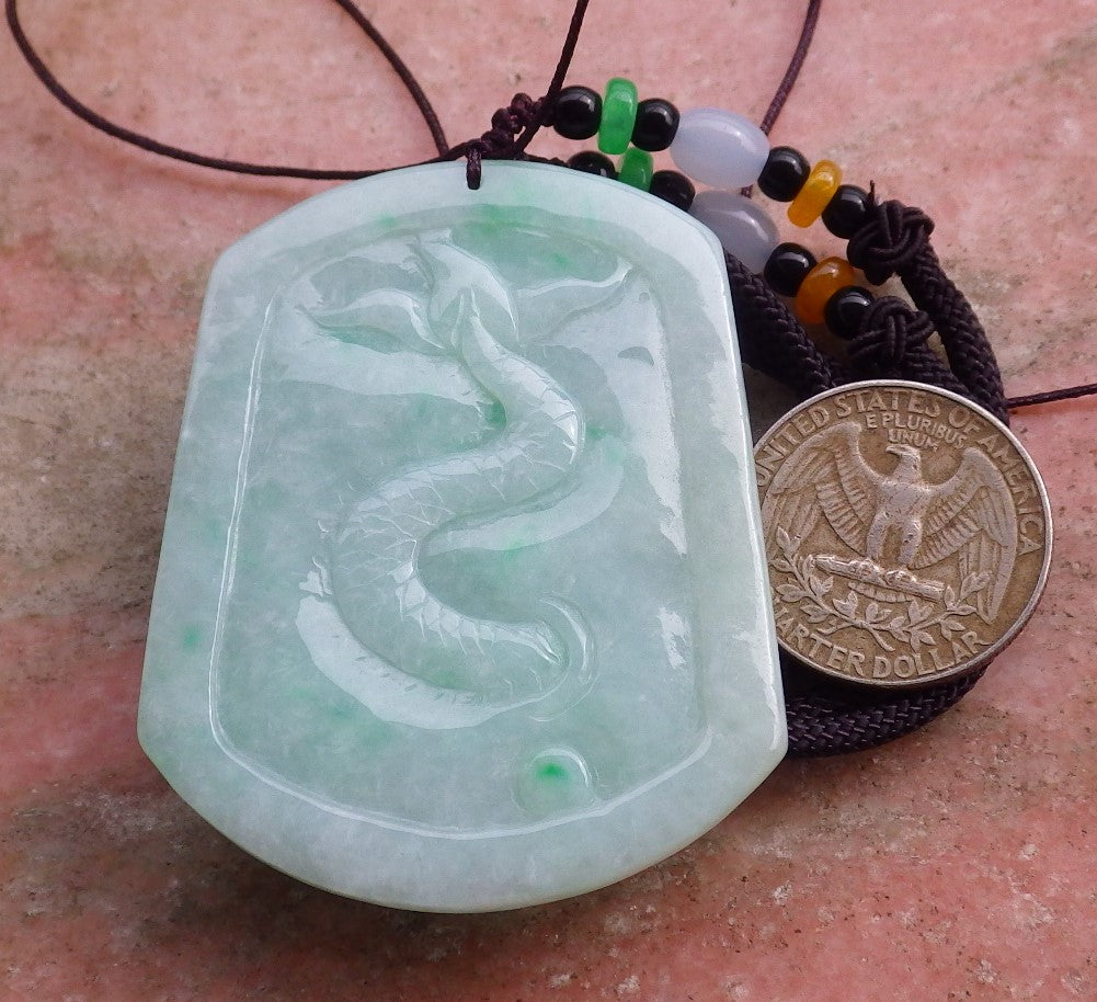 Certified Green Natural Burma A Jade jadeite Pendant Dragon Spit Bead Pendant Necklace