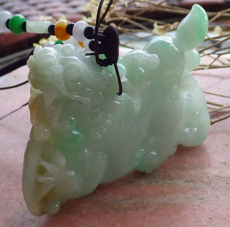 Certified Hand Carved Natural 3 color Green Yellow White Myanmar Burma A Jade jadeite Display Dragon Mouse Pendant Necklace