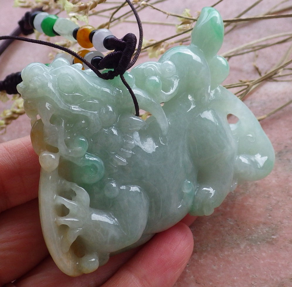 Certified Hand Carved Natural 3 color Green Yellow White Myanmar Burma A Jade jadeite Display Dragon Mouse Pendant Necklace