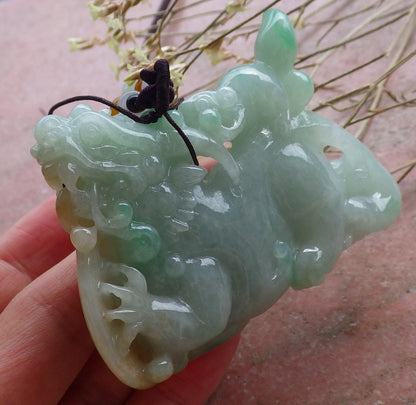 Certified Hand Carved Natural 3 color Green Yellow White Myanmar Burma A Jade jadeite Display Dragon Mouse Pendant Necklace