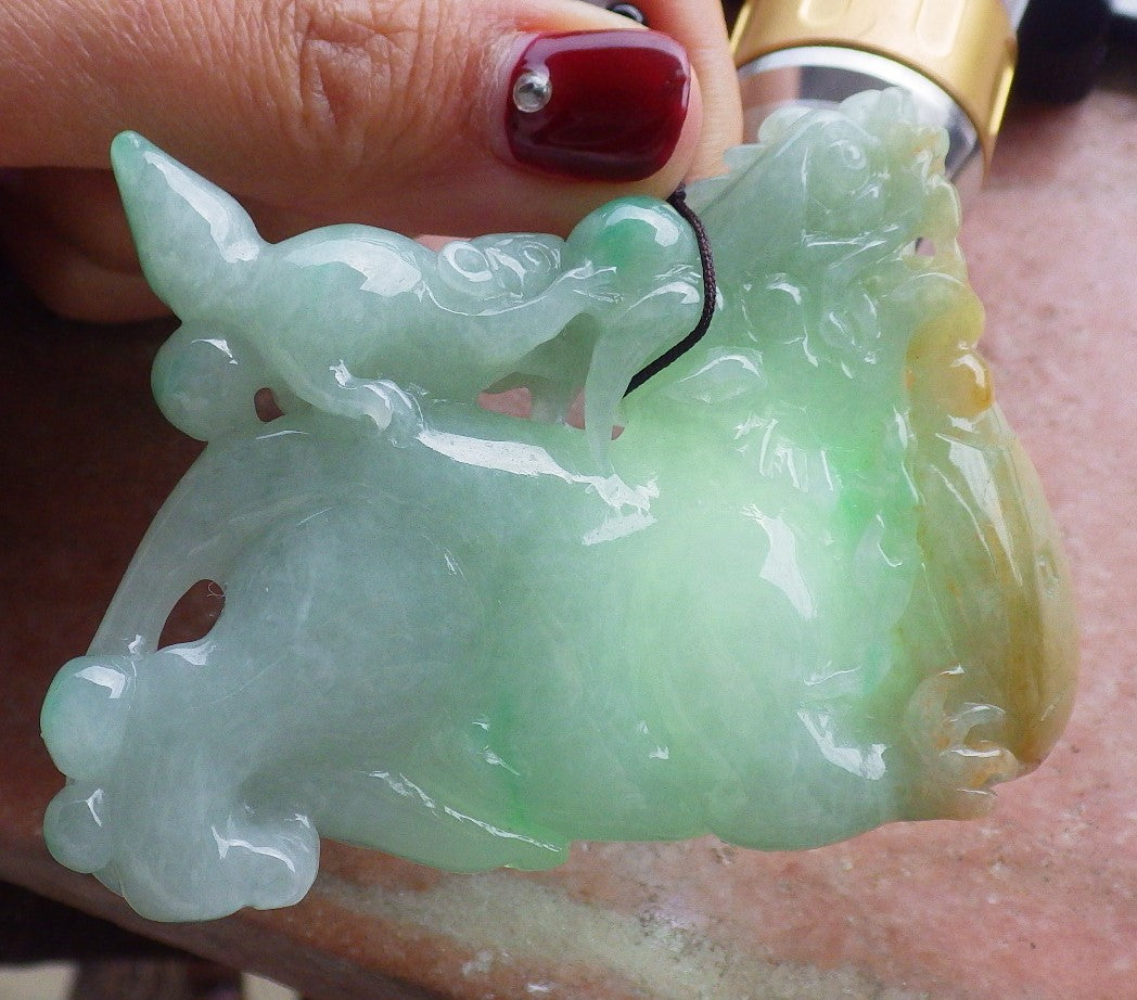 Certified Hand Carved Natural 3 color Green Yellow White Myanmar Burma A Jade jadeite Display Dragon Mouse Pendant Necklace