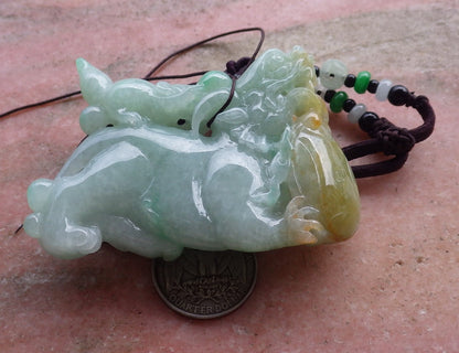 Certified Hand Carved Natural 3 color Green Yellow White Myanmar Burma A Jade jadeite Display Dragon Mouse Pendant Necklace