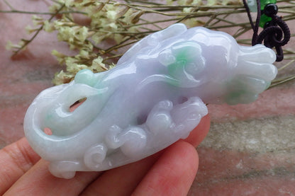 Certified Hand Carved Lavender Natural Myanmar Burma A Jade jadeite Dragon Pi Xiu Ginseng Pendant Necklace