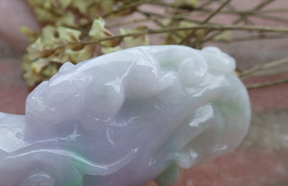 Certified Hand Carved Lavender Natural Myanmar Burma A Jade jadeite Dragon Pi Xiu Ginseng Pendant Necklace