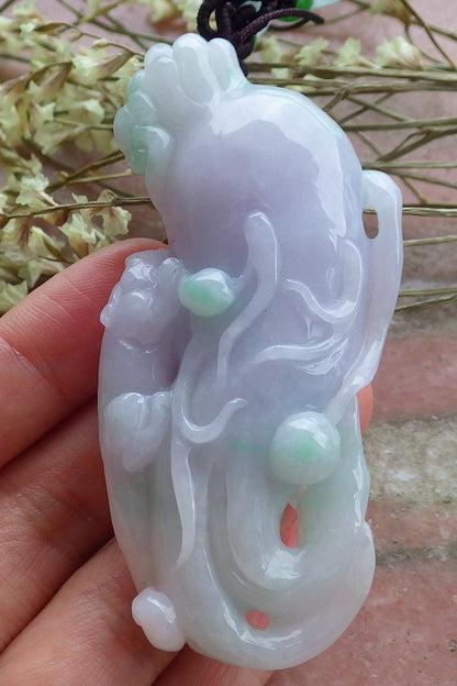 Certified Hand Carved Lavender Natural Myanmar Burma A Jade jadeite Dragon Pi Xiu Ginseng Pendant Necklace