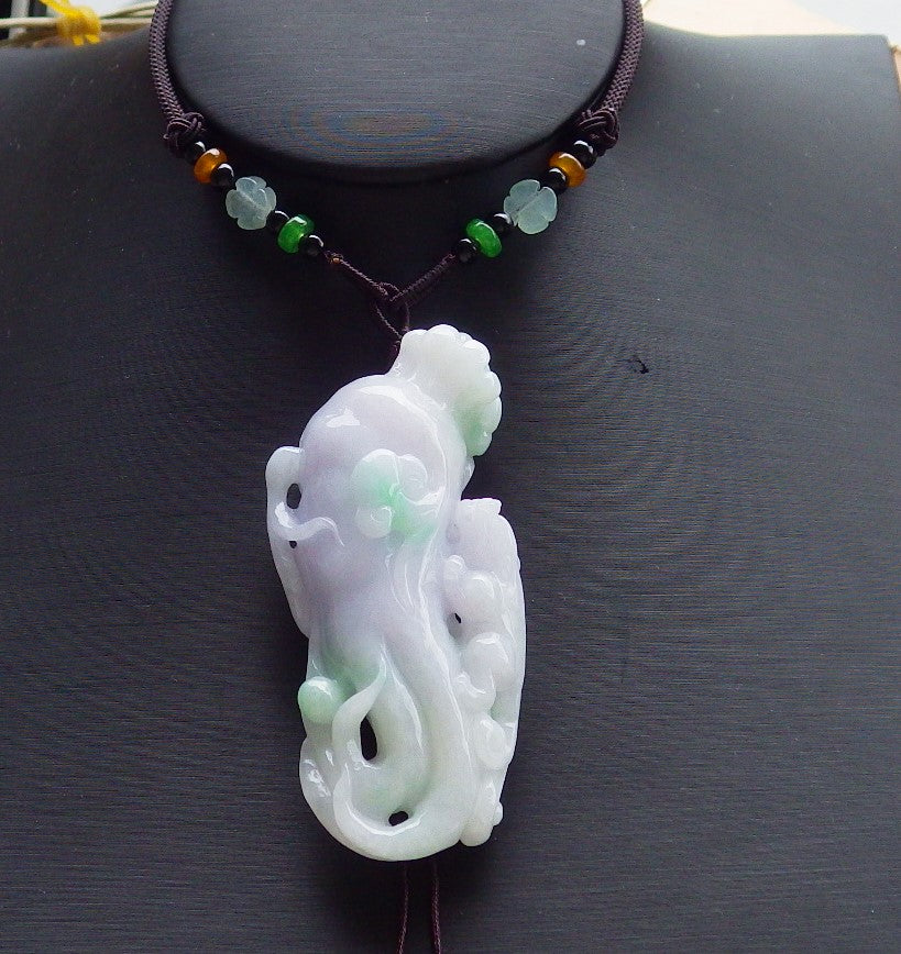 Certified Hand Carved Lavender Natural Myanmar Burma A Jade jadeite Dragon Pi Xiu Ginseng Pendant Necklace