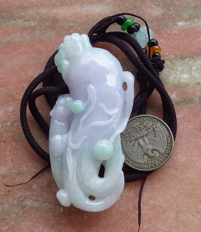 Certified Hand Carved Lavender Natural Myanmar Burma A Jade jadeite Dragon Pi Xiu Ginseng Pendant Necklace