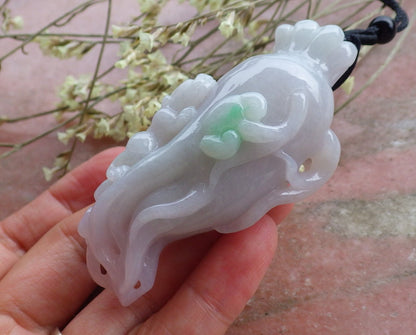 Certified Hand Carved Lavender Natural Myanmar Burma A Jade jadeite Dragon Pi Xiu Ginseng Pendant Necklace