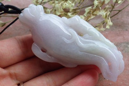 Certified Hand Carved Lavender Natural Myanmar Burma A Jade jadeite Dragon Pi Xiu Ginseng Pendant Necklace