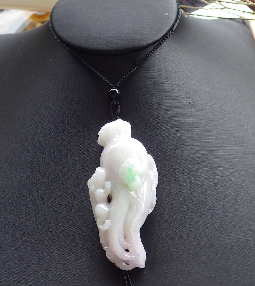 Certified Hand Carved Lavender Natural Myanmar Burma A Jade jadeite Dragon Pi Xiu Ginseng Pendant Necklace