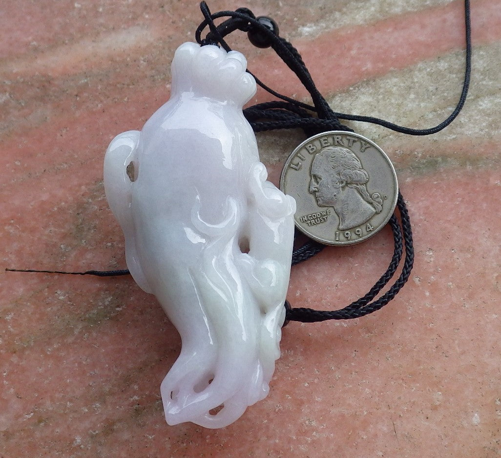 Certified Hand Carved Lavender Natural Myanmar Burma A Jade jadeite Dragon Pi Xiu Ginseng Pendant Necklace