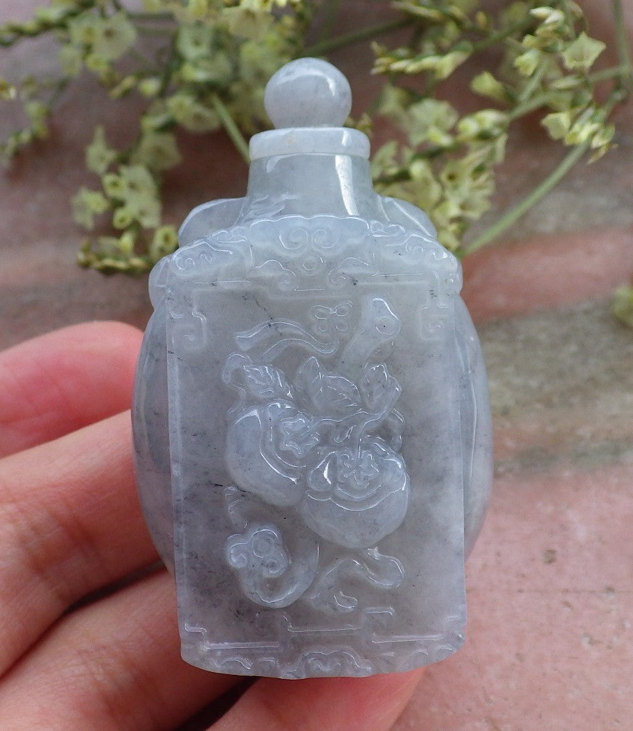 Certified Black Natural Myanmar Burma A Jade jadeite Pumpkin Snuff Bottle Display Pendant Necklace