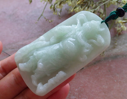 Certified Green Natural Myanmar Burma A Jade jadeite Guan Gong God Sword Bat Pendant Necklace