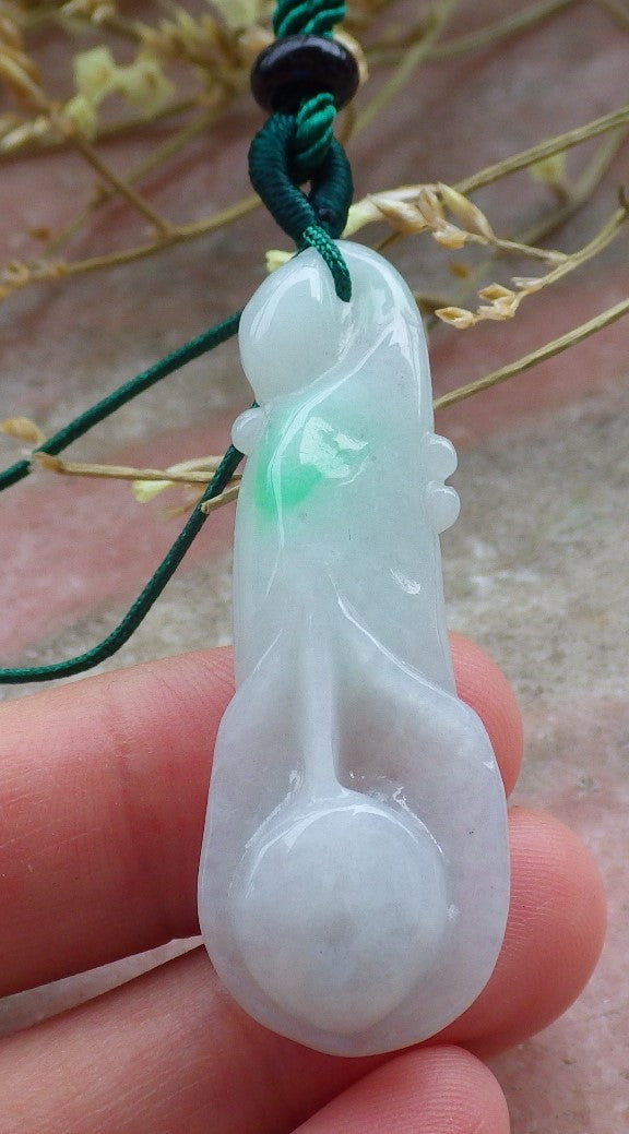 Certified Hand Carved Natural Myanmar Burma A Jade Jadeite Rose Orchid Flower Pendant Necklace