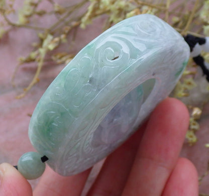 Certified Hand Carved Natural Burma A Jade Jadeite Dragon Flower Pin an Circle Lucky Amulet Pendant Necklace