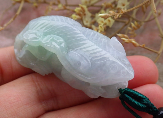 Certified Hand Carved Natural Green Lavender Myanmar Burma A Jade jadeite Mouse Rat Coin Pendant Necklace