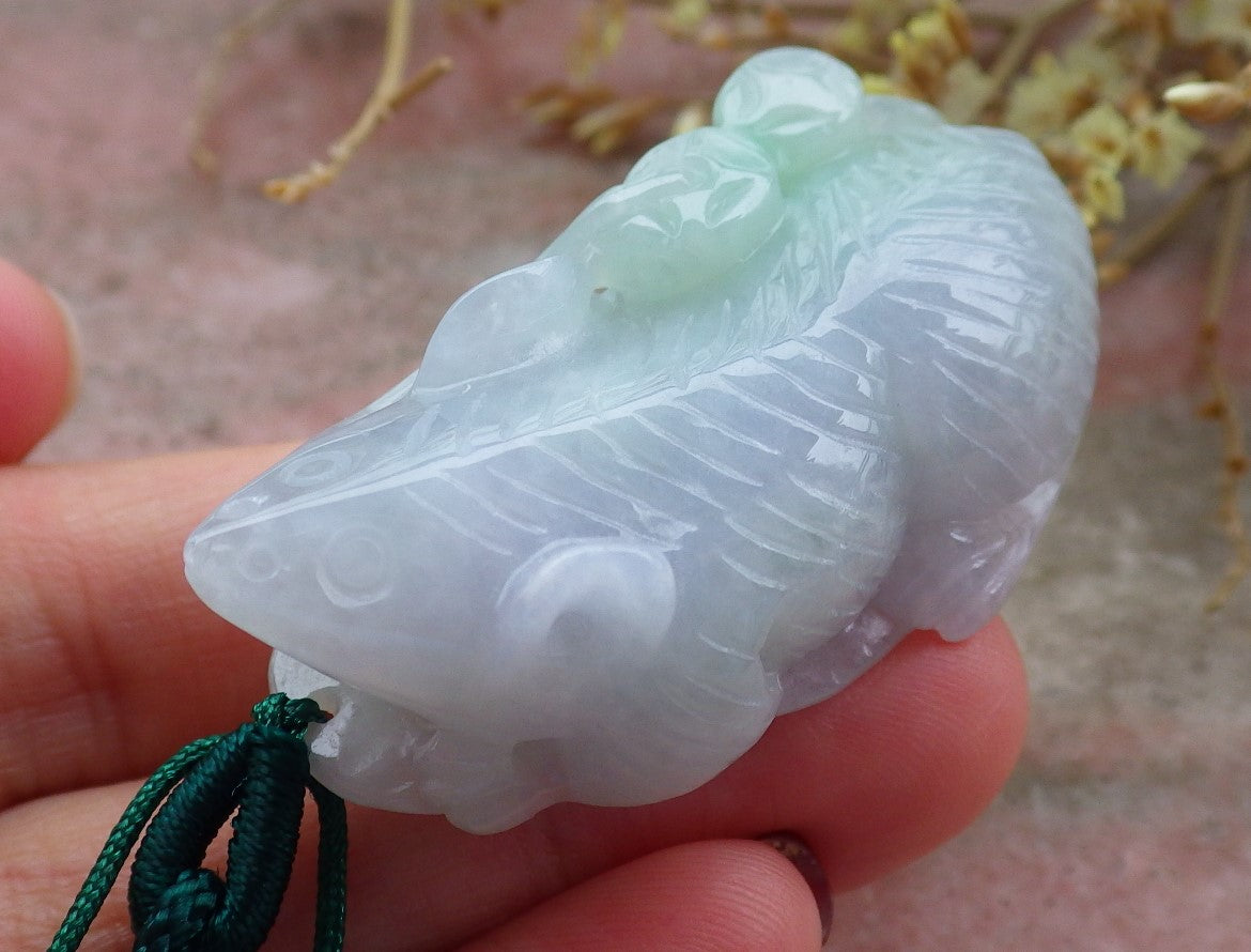 Certified Hand Carved Natural Green Lavender Myanmar Burma A Jade jadeite Mouse Rat Coin Pendant Necklace