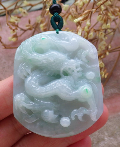 Certified Green Natural Burma A Jade jadeite Dragon Bead Beads Pendant Necklace