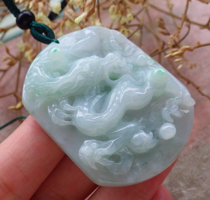 Certified Green Natural Burma A Jade jadeite Dragon Bead Beads Pendant Necklace