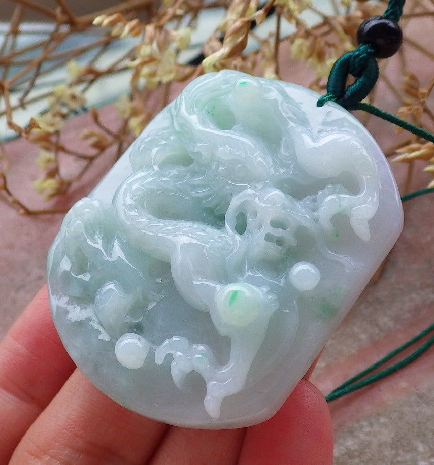 Certified Green Natural Burma A Jade jadeite Dragon Bead Beads Pendant Necklace