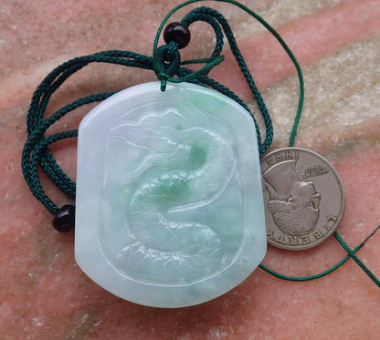 Certified Green Natural Burma A Jade jadeite Dragon Bead Beads Pendant Necklace