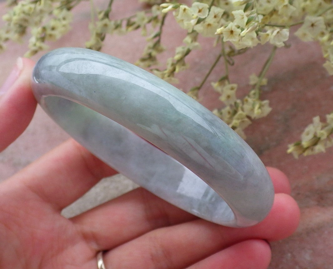 Certified Hand Carved Green Lavender Natural Myanmar Burma Grade A JADE Jadeite Circle Bangle Bracelet 57mm