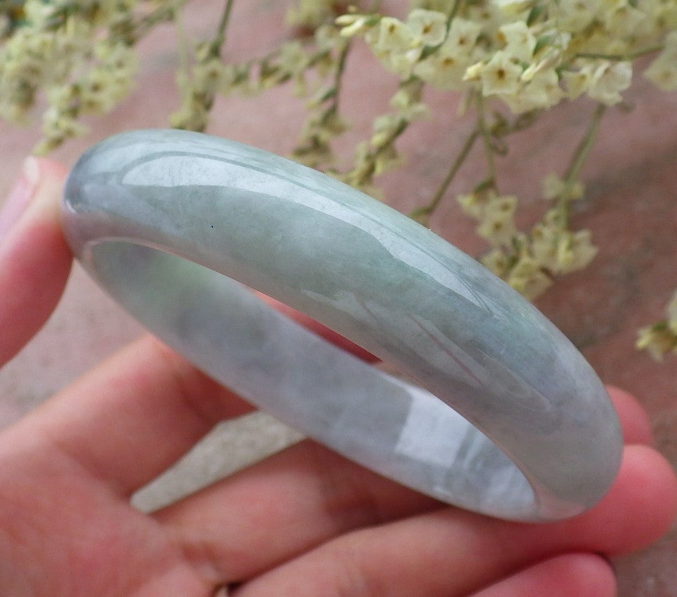 Certified Hand Carved Green Lavender Natural Myanmar Burma Grade A JADE Jadeite Circle Bangle Bracelet 57mm