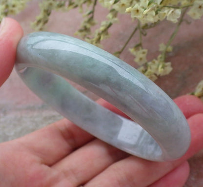 Certified Hand Carved Green Lavender Natural Myanmar Burma Grade A JADE Jadeite Circle Bangle Bracelet 57mm