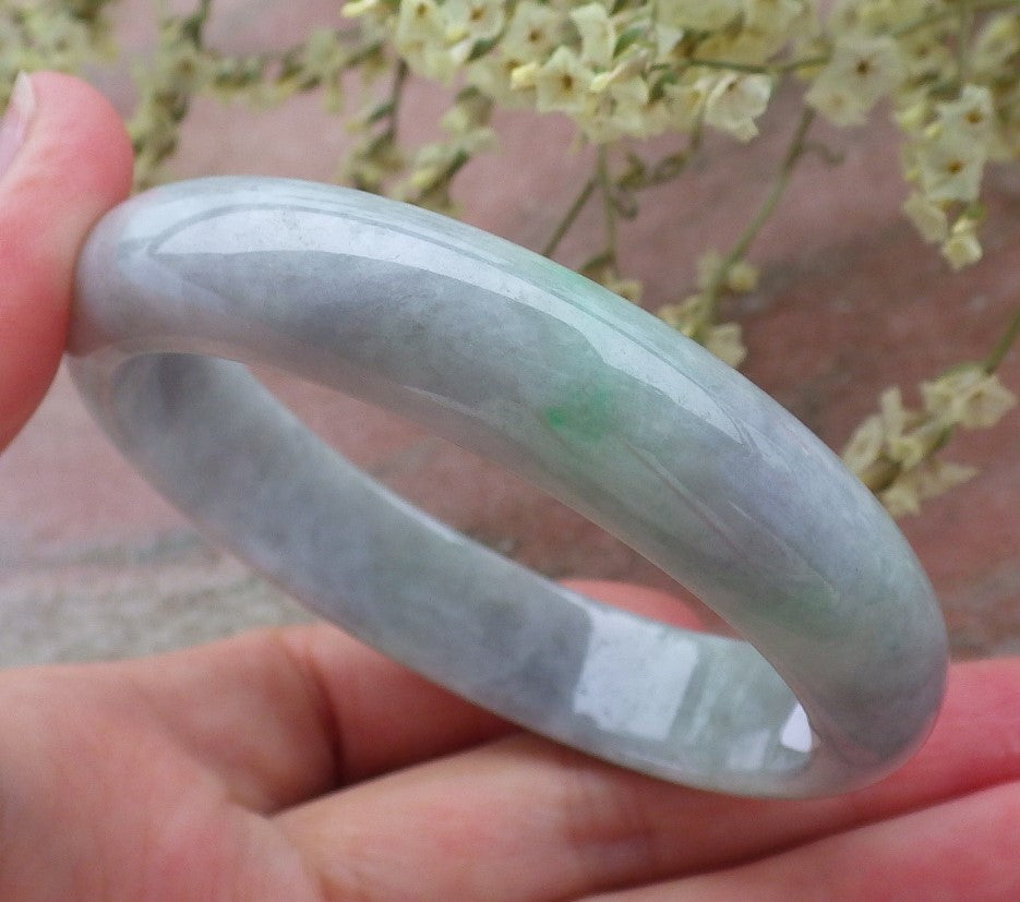 Certified Hand Carved Green Lavender Natural Myanmar Burma Grade A JADE Jadeite Circle Bangle Bracelet 57mm