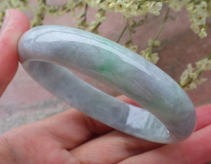 Certified Hand Carved Green Lavender Natural Myanmar Burma Grade A JADE Jadeite Circle Bangle Bracelet 57mm