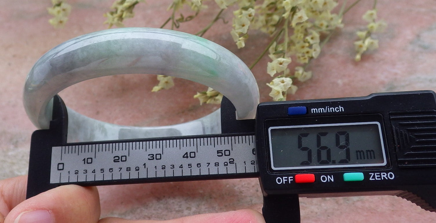 Certified Hand Carved Green Lavender Natural Myanmar Burma Grade A JADE Jadeite Circle Bangle Bracelet 57mm