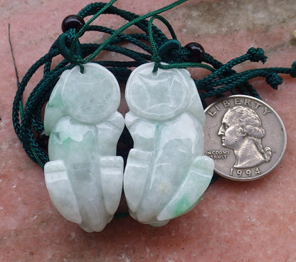 1 Pair Certified Hand Carved Green Natural Myanmar Burma A Jade jadeite Dragon Pi Xiu Pendant Necklace