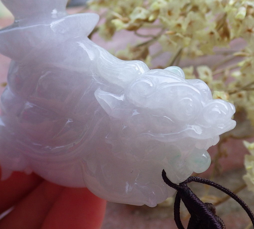 Certified Hand Carved Lavender Natural Burma Myanmar A Jade jadeite Dragon Turtle Display