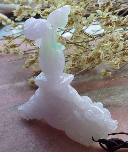 Certified Hand Carved Lavender Natural Burma Myanmar A Jade jadeite Dragon Turtle Display