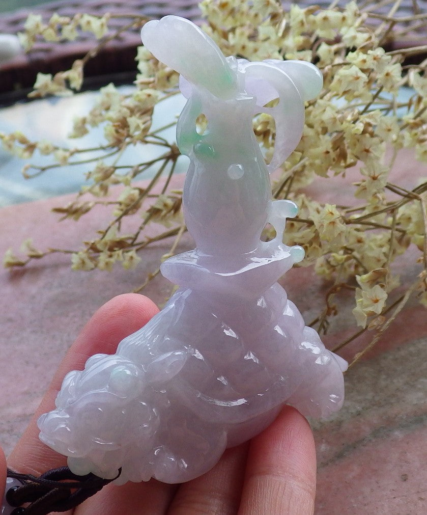 Certified Hand Carved Lavender Natural Burma Myanmar A Jade jadeite Dragon Turtle Display