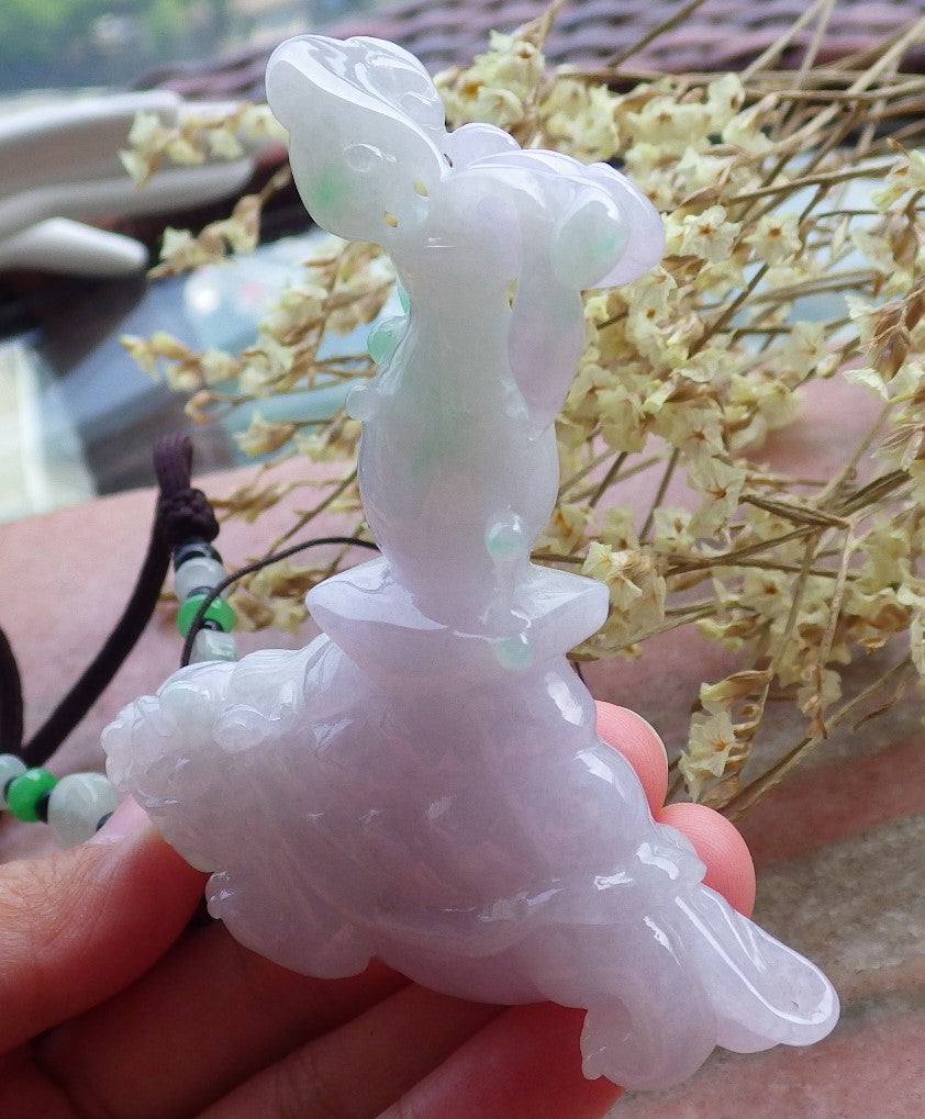 Certified Hand Carved Lavender Natural Burma Myanmar A Jade jadeite Dragon Turtle Display