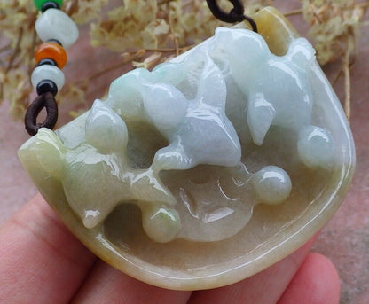 Certified Hand Carved Yellow Natural Myanmar Burma A Jade jadeite 3 Rooster Phoenix Pendant Necklace