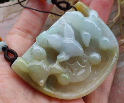 Certified Hand Carved Yellow Natural Myanmar Burma A Jade jadeite 3 Rooster Phoenix Pendant Necklace