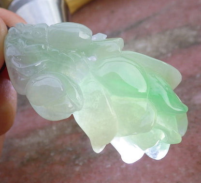 Certified Hand Carved Icy Green Natural Myanmar Burma A Jade Jadeite Rose Flower Pendant Necklace