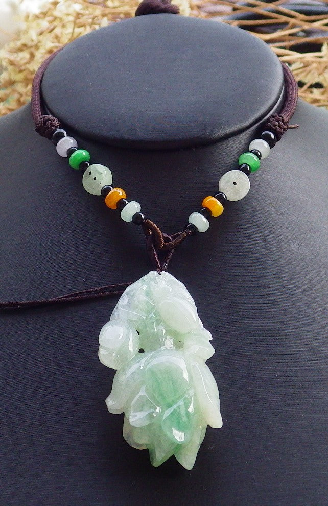 Certified Hand Carved Icy Green Natural Myanmar Burma A Jade Jadeite Rose Flower Pendant Necklace