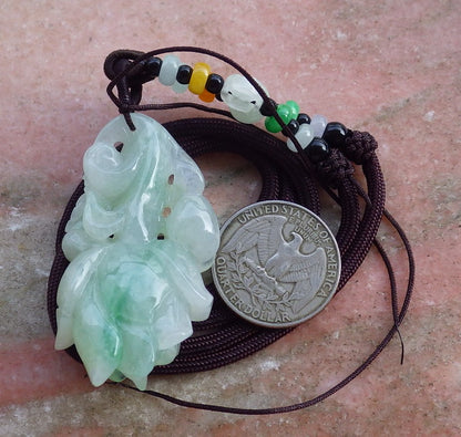 Certified Hand Carved Icy Green Natural Myanmar Burma A Jade Jadeite Rose Flower Pendant Necklace