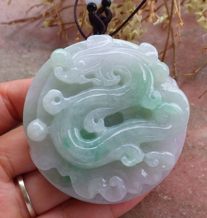 Certified Hand Carved Green Natural Myanmar Burma A Jade jadeite Circle Dragon Bead Beads Pendant Necklace