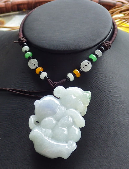 Certified Hand Carved Green Lavender Natural Myanmar Burma A Jade jadeite Mouse Rat Coin Pendant Necklace