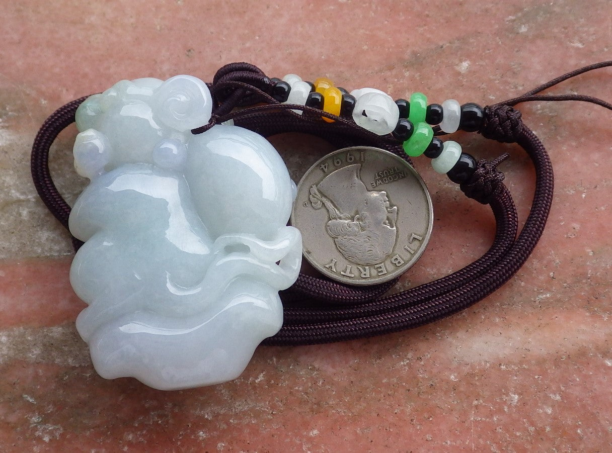 Certified Hand Carved Green Lavender Natural Myanmar Burma A Jade jadeite Mouse Rat Coin Pendant Necklace